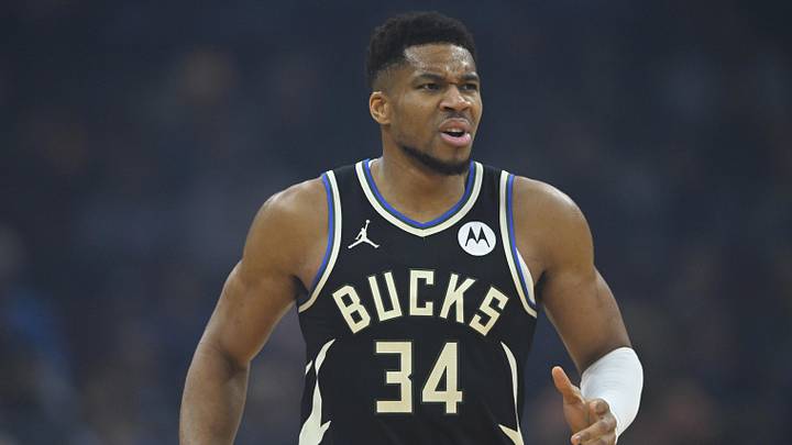 Milwaukee Bucks forward Giannis Antetokounmpo (34) reacts (Mandatory Credit: David Richard-Imagn Images)