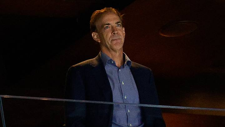 Jan 26, 2024; Denver, Colorado, USA; Colorado Avalanche president of hockey operations Joe Sakic looks on in the third period against the Los Angeles Kings at Ball Arena. Mandatory Credit: Isaiah J. Downing-USA TODAY Sports