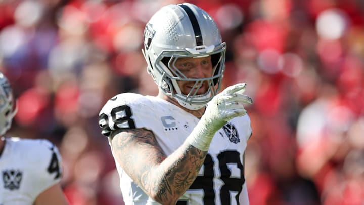 Las Vegas Raiders defensive end Maxx Crosby reacts to a play.