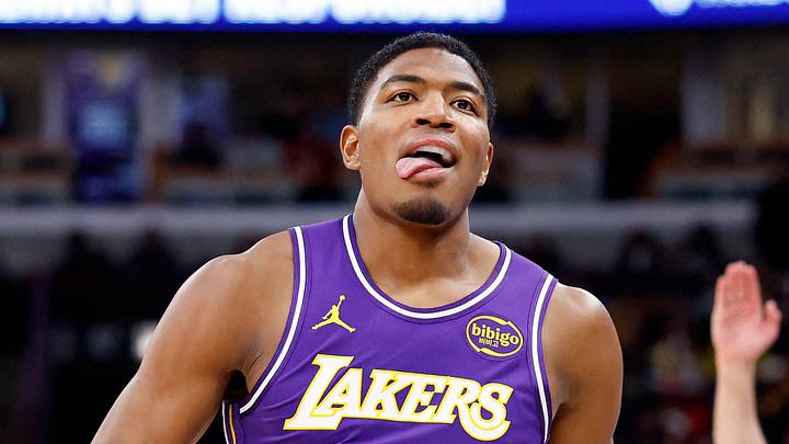 Jan 26, 2026; Chicago, Illinois, USA; Los Angeles Lakers forward Rui Hachimura (28) reacts after scoring against the Chicago Bulls during the second half at United Center. Mandatory Credit: Kamil Krzaczynski-Imagn Images