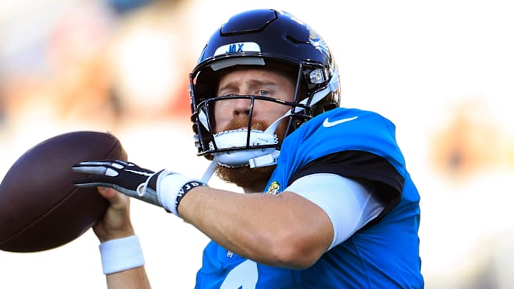Former Jacksonville Jaguars quarterback C.J. Beathard (3) warms up before a preseason NFL football Former Jacksonville Jaguars quarterback C.J. Beathard (3) warms up before a preseason NFL football