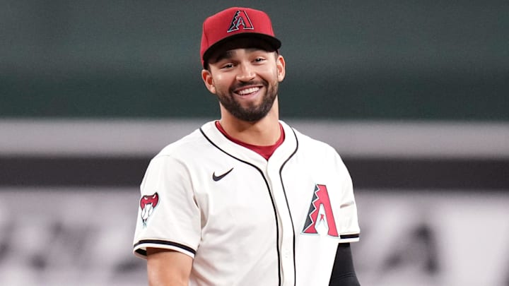 Arizona Diamondbacks infielder Jordan Lawlar (10) shares a smile with his teammates as they take on the Pittsburgh Pirates at Chase Field in Phoenix, on May 27, 2025. Arizona Diamondbacks infielder Jordan Lawlar (10) shares a smile with his teammates as they take on the Pittsburgh Pirates at Chase Field in Phoenix, on May 27, 2025.