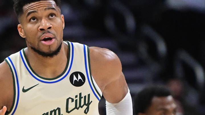 Milwaukee Bucks forward Giannis Antetokounmpo reacts after scoring his 21,000th career point against the Brooklyn Nets at Fiserv Forum on Nov 29, 2025.