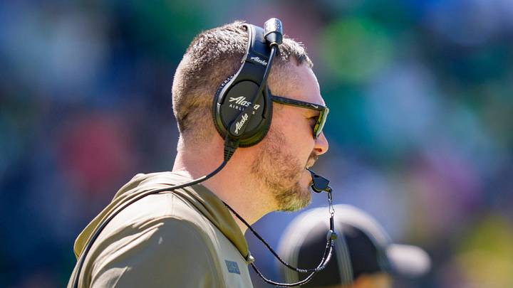Oregon head coach Dan Lanning looks on during the Oregon Ducks annual spring game on April 25, 2026 at Autzen Stadium in Eugene, Oregon. Oregon head coach Dan Lanning looks on during the Oregon Ducks annual spring game on April 25, 2026 at Autzen Stadium in Eugene, Oregon.