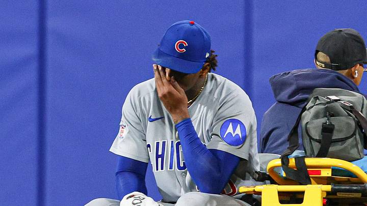 Jun 23, 2026; New York City, New York, USA; Chicago Cubs pitcher Edward Cabrera (30) is driven off the field after an injury at first base during the fifth inning against the New York Mets at Citi Field. Mandatory Credit: Vincent Carchietta-Imagn Images Jun 23, 2026; New York City, New York, USA; Chicago Cubs pitcher Edward Cabrera (30) is driven off the field after an injury at first base during the fifth inning against the New York Mets at Citi Field. Mandatory Credit: Vincent Carchietta-Imagn Images