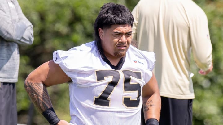 Fuaga has held up well in practice against the Saints’ stacked rotation of defensive ends. Fuaga has held up well in practice against the Saints’ stacked rotation of defensive ends.