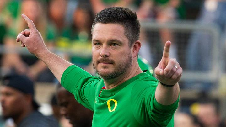 Oregon coach Dan Lanning oversees warmups before the game against Boise State at Autzen in Eugene Sept. 7, 2024 Oregon coach Dan Lanning oversees warmups before the game against Boise State at Autzen in Eugene Sept. 7, 2024
