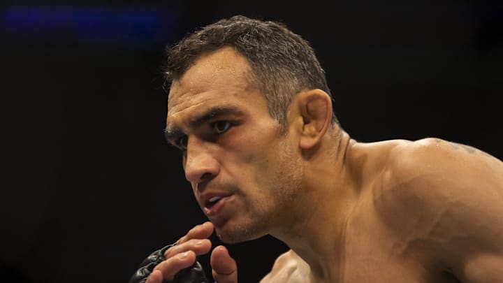 May 7, 2022; Phoenix, Arizona, USA; Tony Ferguson during UFC 274 at Footprint Center. Mandatory Credit: Mark J. Rebilas-Imagn Images