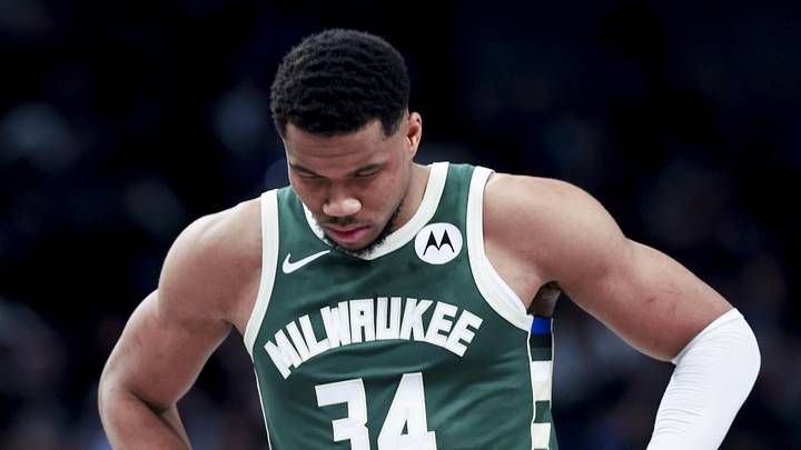 Mar 1, 2025; Dallas, Texas, USA; Milwaukee Bucks forward Giannis Antetokounmpo (34) reacts against the Dallas Mavericks during the first half at American Airlines Center. Mandatory Credit: Kevin Jairaj-Imagn Images Mar 1, 2025; Dallas, Texas, USA; Milwaukee Bucks forward Giannis Antetokounmpo (34) reacts against the Dallas Mavericks during the first half at American Airlines Center. Mandatory Credit: Kevin Jairaj-Imagn Images