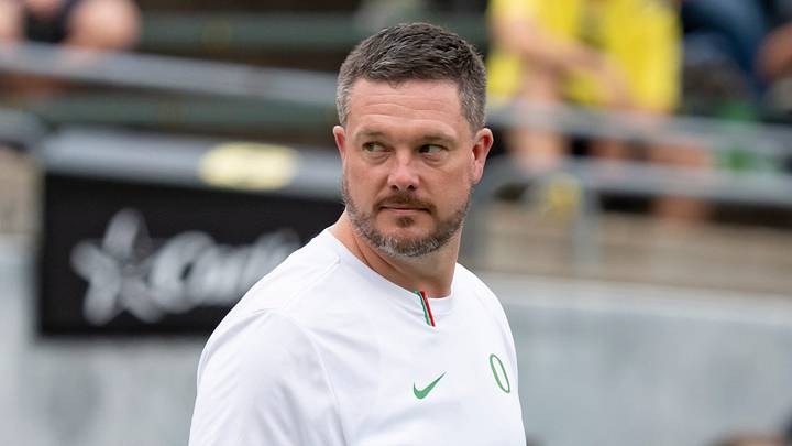 Oregon head coach Dan Lanning walks the field as the Oregon Ducks host the Oklahoma State Cowboys on Sept. 6, 2025, at Autzen Stadium in Eugene, Oregon.