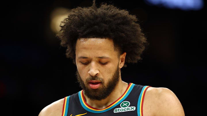 Jan 29, 2026; Phoenix, Arizona, USA; Detroit Pistons guard Cade Cunningham (2) reacts against the Phoenix Suns in the first half at Mortgage Matchup Center. Mandatory Credit: Mark J. Rebilas-Imagn Images