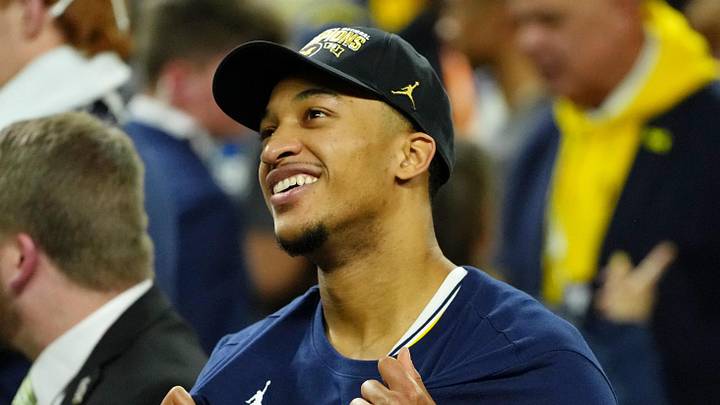Michigan Wolverines forward Yaxel Lendeborg (23) celebrates after their win against the UConn Huskies in the national championship of the Final Four of the men's 2026 NCAA Tournament between the Michigan Wolverines and the UConn Huskies at Lucas Oil Stadium on Apr 6, 2026. Michigan Wolverines forward Yaxel Lendeborg (23) celebrates after their win against the UConn Huskies in the national championship of the Final Four of the men's 2026 NCAA Tournament between the Michigan Wolverines and the UConn Huskies at Lucas Oil Stadium on Apr 6, 2026.