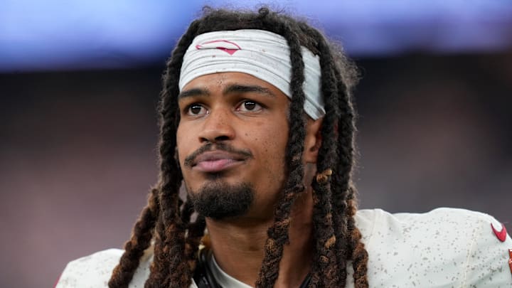 Sep 25, 2025; Glendale, Arizona, USA; Arizona Cardinals wide receiver Xavier Weaver (89) looks on before the game against the Seattle Seahawks at State Farm Stadium. Mandatory Credit: Joe Camporeale-Imagn Images