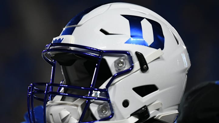 Sep 10, 2021; Durham, North Carolina, USA; A Duke Blue Devils helmet sits on an equipment chest during the third quarter of the game against the North Carolina A&T Aggies at Wallace Wade Stadium. Mandatory Credit: William Howard-Imagn Images Sep 10, 2021; Durham, North Carolina, USA; A Duke Blue Devils helmet sits on an equipment chest during the third quarter of the game against the North Carolina A&T Aggies at Wallace Wade Stadium. Mandatory Credit: William Howard-Imagn Images