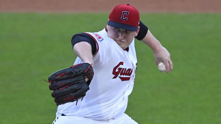 Apr 16, 2026; Cleveland, Ohio, USA; Cleveland Guardians starting pitcher Parker Messick (77) delivers a pitch in the third inning against the Baltimore Orioles at Progressive Field. Mandatory Credit: David Richard-Imagn Images