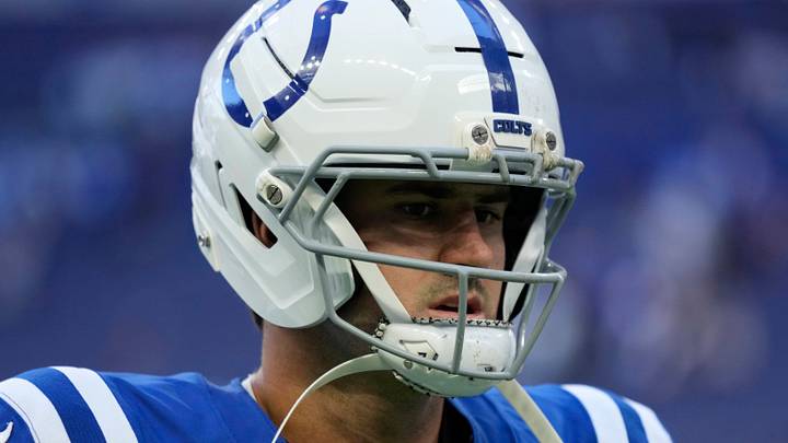 Indianapolis Colts quarterback Daniel Jones runs off the field Indianapolis Colts quarterback Daniel Jones runs off the field