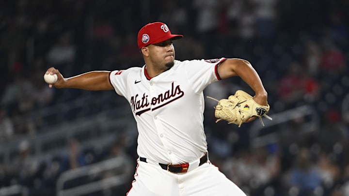 Washington Nationals pitcher Andry Lara (72) throws to the Cincinnati Reds during the ninth inning at Nationals Park.