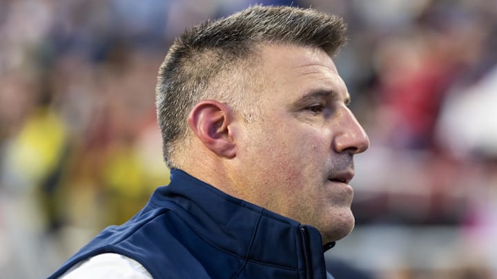 Feb 8, 2026; Santa Clara, CA, USA; New England Patriots head coach Mike Vrabel against the Seattle Seahawks during Super Bowl LX at Levi's Stadium. Mandatory Credit: Mark J. Rebilas-Imagn Images