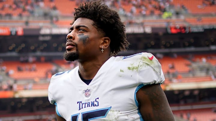 Tennessee Titans wide receiver Treylon Burks exits the field after losing to the Cleveland Browns 27-3 in Cleveland, Ohio, Sunday, Sept. 24, 2023.