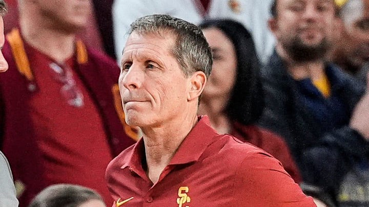 Michigan head coach Dusty May shakes hands with USC head coach Eric Musselman after 96-66 win over USC at Crisler Center in Ann Arbor on Friday, Jan. 2, 2026.