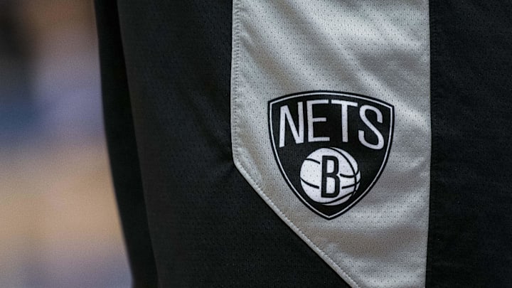 Nov 21, 2018; Dallas, TX, USA; A view of the team logo on the shorts of Brooklyn Nets forward Jared Dudley (6) as he warms up before the game against the Dallas Mavericks at the American Airlines Center. Mandatory Credit: Jerome Miron-Imagn Images