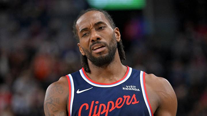 Apr 8, 2026; Inglewood, California, USA;  Los Angeles Clippers forward Kawhi Leonard (2) reacts after a missed basket in the second half against the Oklahoma City Thunder at Intuit Dome. Mandatory Credit: Jayne Kamin-Oncea-Imagn Images