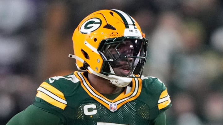 Dec 27, 2025; Green Bay, Wisconsin, USA; Green Bay Packers linebacker Quay Walker (7) looks on during the fourth quarter against the Baltimore Ravens at Lambeau Field. Mandatory Credit: Kayla Wolf-Imagn Images