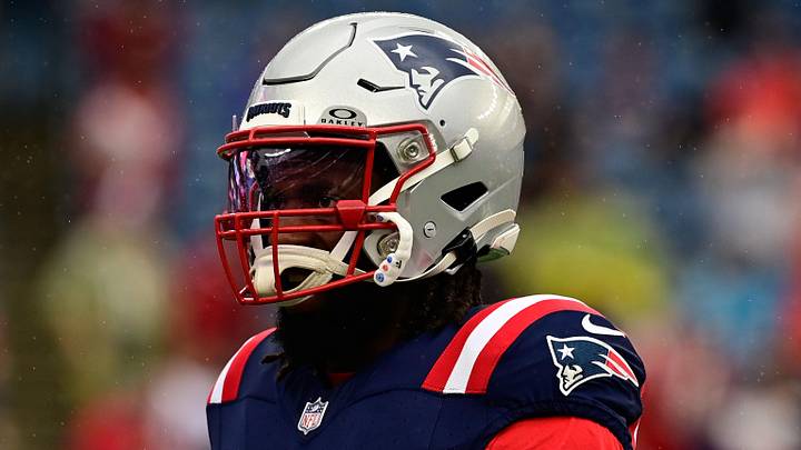 Sep 10, 2023; Foxborough, Massachusetts, USA; New England Patriots linebacker Matthew Judon (9) prepares for a game against the Philadelphia Eagles during the warm-up period at Gillette Stadium. Mandatory Credit: Eric Canha-Imagn Images