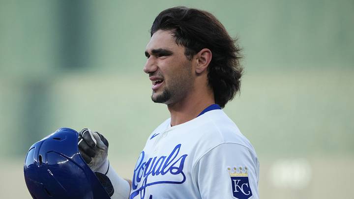 Kansas City Royals right fielder Jac Caglianone (14) reacts