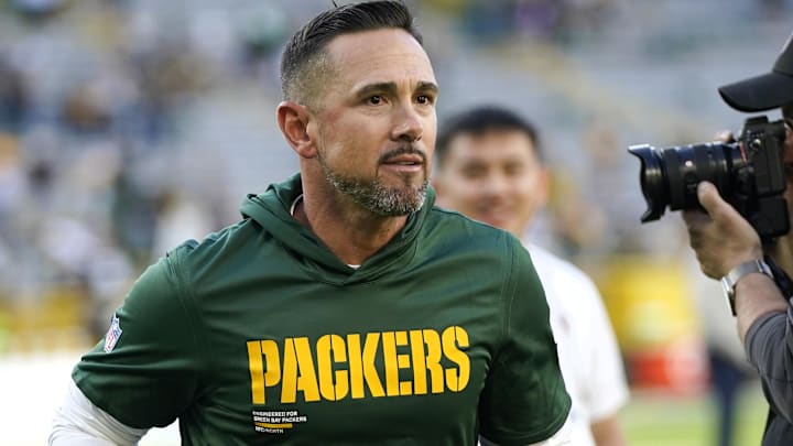 Aug 23, 2025; Green Bay, Wisconsin, USA; Green Bay Packers Head Coach Matt LaFleur runs off the field following a 20-7 win against the Seattle Seahawks at Lambeau Field. Mandatory Credit: Kayla Wolf-Imagn Images