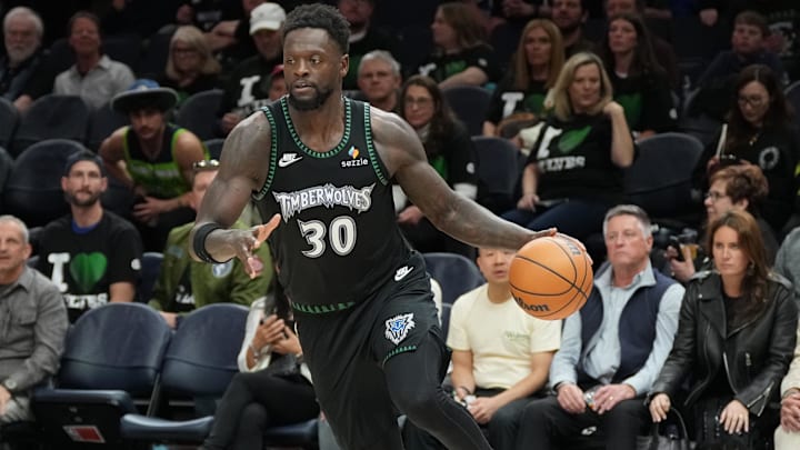 May 8, 2026; Minneapolis, Minnesota, USA; Minnesota Timberwolves forward Julius Randle (30) dribbles against the San Antonio Spurs in the second half during game three of the second round of the 2026 NBA Playoffs at Target Center. May 8, 2026; Minneapolis, Minnesota, USA; Minnesota Timberwolves forward Julius Randle (30) dribbles against the San Antonio Spurs in the second half during game three of the second round of the 2026 NBA Playoffs at Target Center.