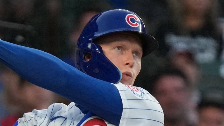 Aug 17, 2026; Chicago, Illinois, USA; Chicago Cubs center fielder Pete Crow-Armstrong (4) hits a solo home run against the Chicago White Sox during the first inning at Wrigley Field. Mandatory Credit: David Banks-Imagn Images