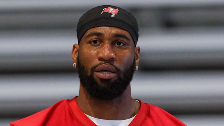 Jun 10, 2025; Tampa Bay, FL, USA; Tampa Bay Buccaneers linebacker Haason Reddick (5) participates in mini camp at AdventHealth Training Center. Mandatory Credit: Nathan Ray Seebeck-Imagn Images