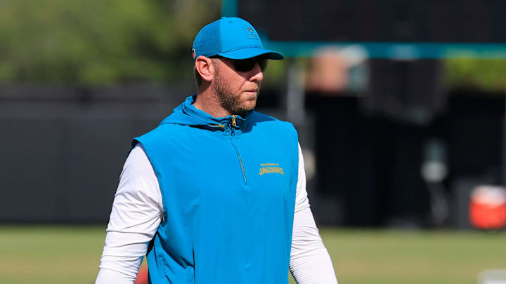 Jacksonville Jaguars head coach Liam Coen looks on during an NFL training camp session at the Miller Electric Center, Thursday, Aug. 14, 2025 in Jacksonville, Fla. Jacksonville Jaguars head coach Liam Coen looks on during an NFL training camp session at the Miller Electric Center, Thursday, Aug. 14, 2025 in Jacksonville, Fla.