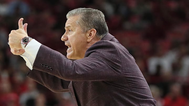 Arkansas Razorbacks head coach John Calipari during the first half against the Lipscomb Bisons at Bud Walton Arena. Arkansas Razorbacks head coach John Calipari during the first half against the Lipscomb Bisons at Bud Walton Arena.