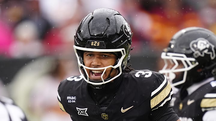 Oct 11, 2025; Boulder, Colorado, USA; Colorado Buffaloes quarterback Kaidon Salter (3) calls out in the first quarter against the Iowa State Cyclones at Folsom Field.