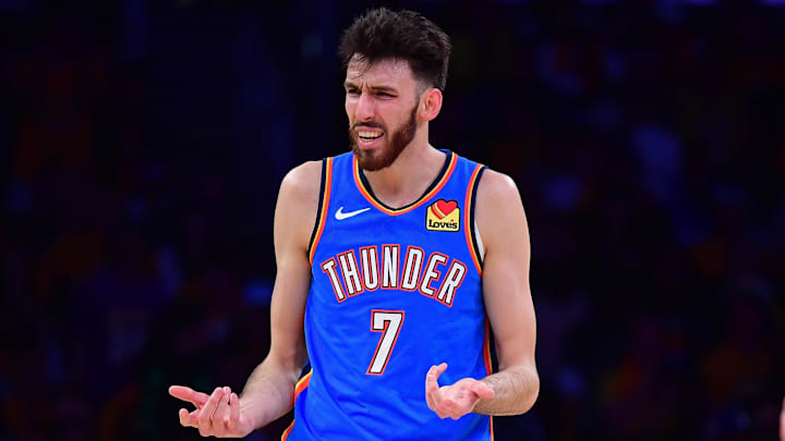 May 11, 2026; Los Angeles, California, USA; Oklahoma City Thunder center Chet Holmgren (7) reacts after being called for a foul against the Los Angeles Lakers during the first half in game four of the second round of the 2026 NBA Playoffs at Crypto.com Arena. Mandatory Credit: Gary A. Vasquez-Imagn Images May 11, 2026; Los Angeles, California, USA; Oklahoma City Thunder center Chet Holmgren (7) reacts after being called for a foul against the Los Angeles Lakers during the first half in game four of the second round of the 2026 NBA Playoffs at Crypto.com Arena. Mandatory Credit: Gary A. Vasquez-Imagn Images