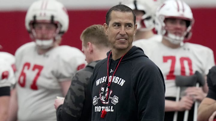 Wisconsin head football coach Luke Fickell is shown during spring football practice Thursday, April 3, 2025 in Madison, Wisconsin.