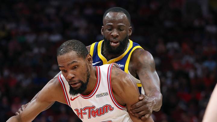 Mar 5, 2026; Houston, Texas, USA; Houston Rockets forward Kevin Durant (7) is fouled by Golden State Warriors forward Draymond Green (23) during overtime at Toyota Center. Mandatory Credit: Troy Taormina-Imagn Images Mar 5, 2026; Houston, Texas, USA; Houston Rockets forward Kevin Durant (7) is fouled by Golden State Warriors forward Draymond Green (23) during overtime at Toyota Center. Mandatory Credit: Troy Taormina-Imagn Images