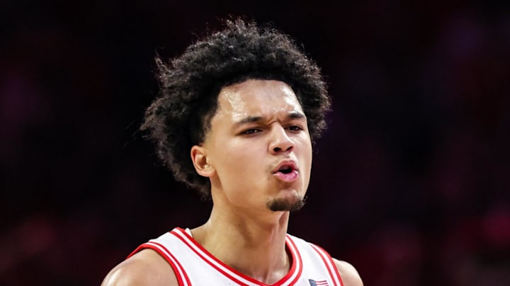 Dec 6, 2025; Tucson, Arizona, USA; Arizona Wildcats guard Brayden Burries (5) celebrates during the first half of the game against the Auburn Tigers at McKale Memorial Center. Mandatory Credit: Aryanna Frank-Imagn Images Dec 6, 2025; Tucson, Arizona, USA; Arizona Wildcats guard Brayden Burries (5) celebrates during the first half of the game against the Auburn Tigers at McKale Memorial Center. Mandatory Credit: Aryanna Frank-Imagn Images