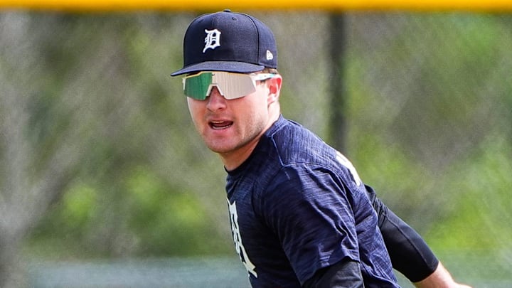 Detroit Tigers prospect Kevin McGonigle practices during spring training at TigerTown in Lakeland on Friday, Feb. 20, 2025