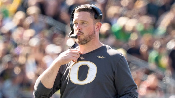Oregon Ducks head coach Dan Lanning as the Oregon Ducks host the Oregon State Beavers Sept. 20, 2025, at Autzen Stadium in Eugene, Oregon.