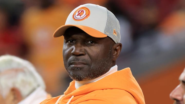 Dec 11, 2025; Tampa, Florida, USA; Tampa Bay Buccaneers head coach and defensive coordinator Todd Bowles looks on before the game against the Atlanta Falcons at Raymond James Stadium. Mandatory Credit: Kim Klement Neitzel-Imagn Images