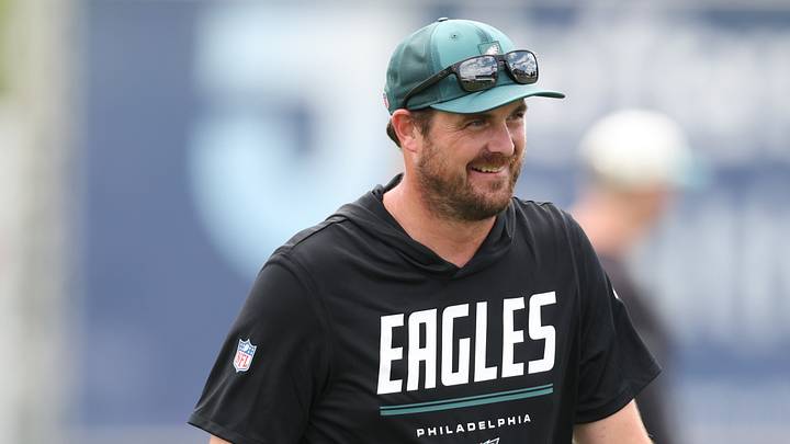 Philadelphia Eagles offensive coordinator Sean Mannion during training camp at Jefferson Health Training Complex. Mandatory Credit: Bill Streicher-Imagn Images Philadelphia Eagles offensive coordinator Sean Mannion during training camp at Jefferson Health Training Complex. Mandatory Credit: Bill Streicher-Imagn Images