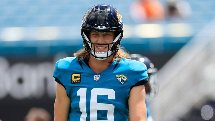 Jacksonville Jaguars quarterback Trevor Lawrence (16) looks on before an NFL football matchup at EverBank Stadium on Sunday, Sept. 13, 2026, in Jacksonville, Fla. The Jaguars defeated the Browns 34-10. [Corey Perrine/Florida Times-Union]