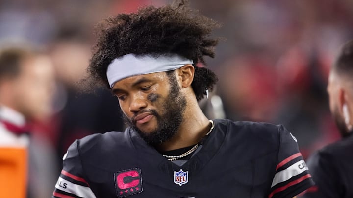 Oct 21, 2024; Glendale, Arizona, USA; Arizona Cardinals quarterback Kyler Murray (1) reacts against the Los Angeles Chargers at State Farm Stadium. Mandatory Credit: Mark J. Rebilas-Imagn Images Oct 21, 2024; Glendale, Arizona, USA; Arizona Cardinals quarterback Kyler Murray (1) reacts against the Los Angeles Chargers at State Farm Stadium. Mandatory Credit: Mark J. Rebilas-Imagn Images