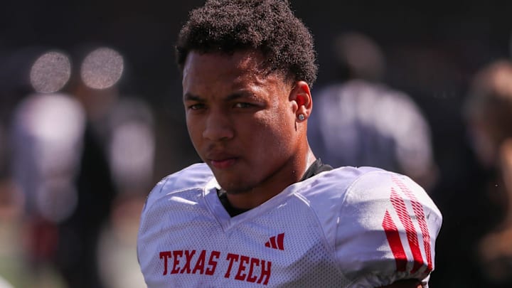 Texas Tech's Quinten Joyner stands on the sidelines spring practice, Tuesday, April 8, 2025, at the Womble Football Center.