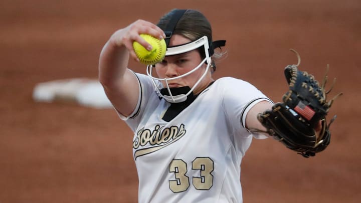 Purdue Boilermakers starting pitcher/relief pitcher Julia Gossett (33) pitches 