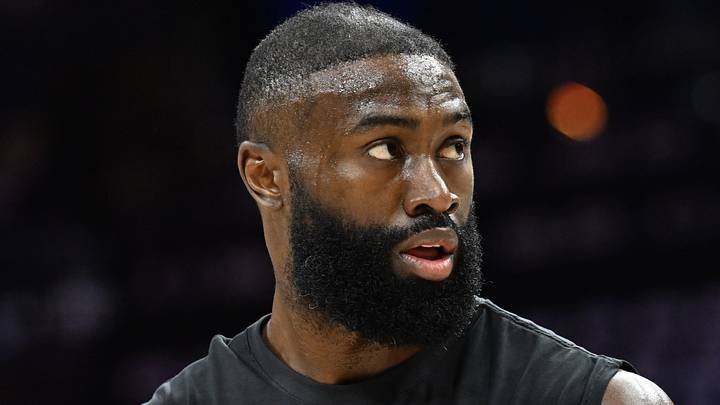 Apr 26, 2026; Philadelphia, Pennsylvania, USA; Boston Celtics guard Jaylen Brown (7) during warmups against the Philadelphia 76ers at Xfinity Mobile Arena. Mandatory Credit: Eric Hartline-Imagn Images
