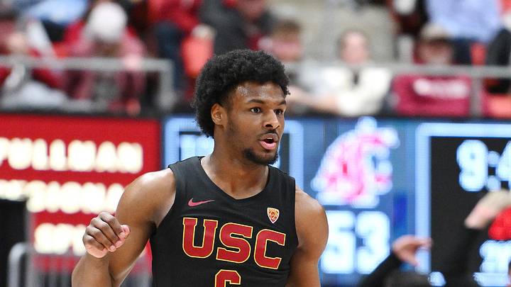 Feb 29, 2024; Pullman, Washington, USA; USC Trojans guard Bronny James (6) controls the ball. Feb 29, 2024; Pullman, Washington, USA; USC Trojans guard Bronny James (6) controls the ball.